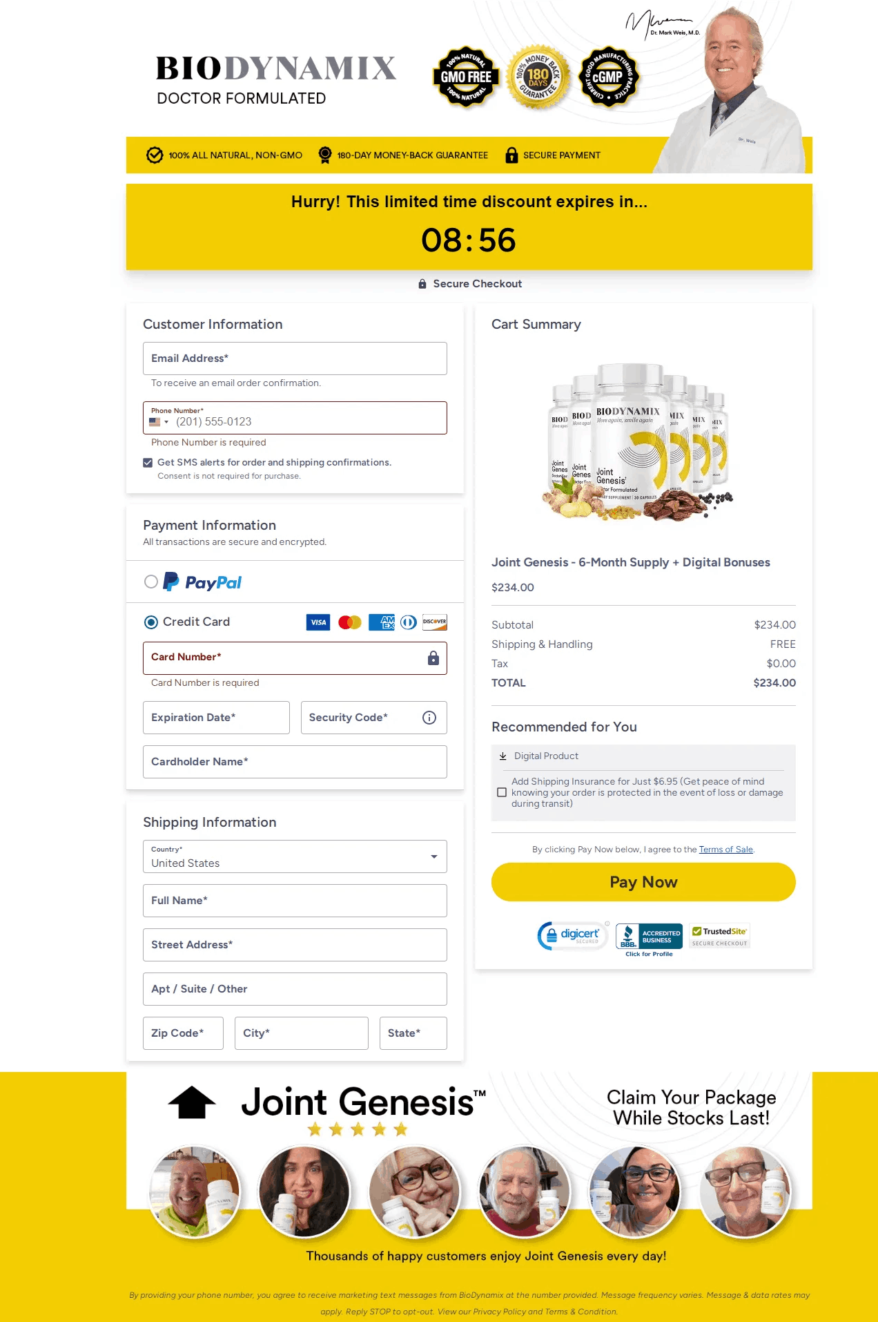 joint genesis secure checkout page order