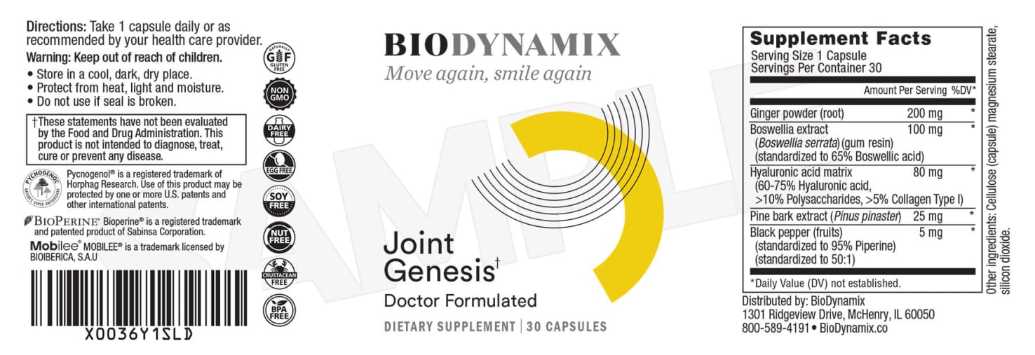 supplement facts label of joint genesis